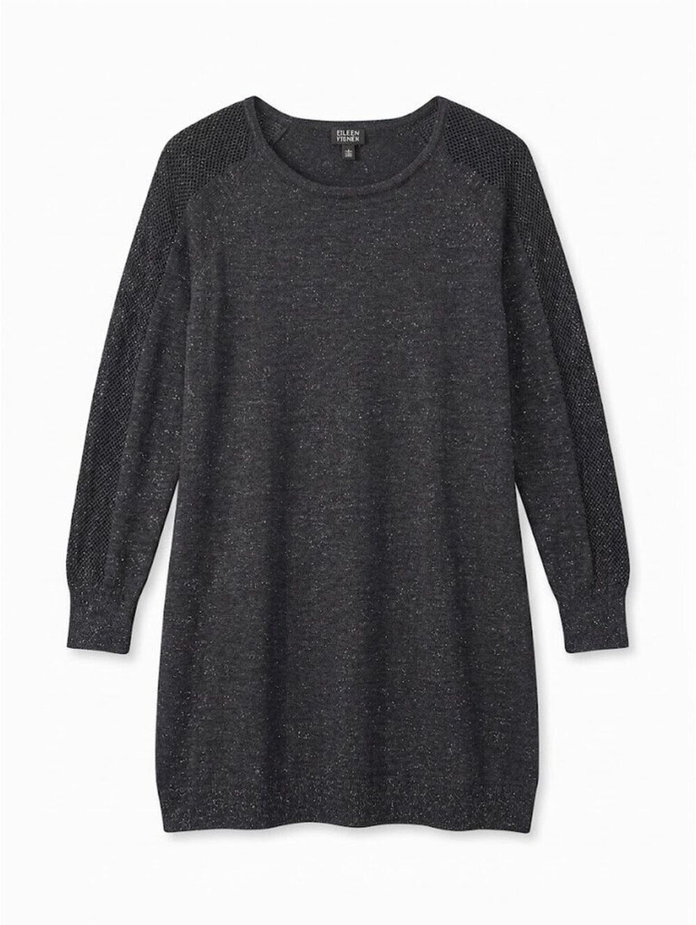 Quiet Luxury Eileen Fisher Merino Wool Metallic Black Tunic Sweater M